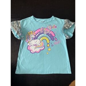 Jojo Siwa Good Vibes Only Graphic Tee Short Sequin Sleeve Rainbow Pony XL 14/16